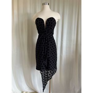RARE Vintage Bardot Women's Black Polka Dots Asymmetrical Mini Dress Size 8